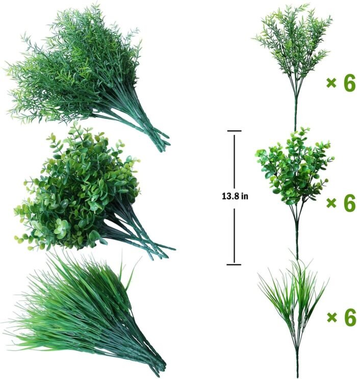 18PCS Outdoor Artificial Faux Plants Spring Summer Decorations, UV Resistant Bulk Realistic Fake Bushes Grass Eucalyptus Outside Plastic Greenery Shrubs for Front Porch Patio Window Box - Image 6