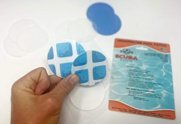 All-in-One Repair Kit for Above-Ground Pools | Fast, Underwater-Capable Peel-and-Stick OR Adhesive Glue-Down Vinyl Patches & for Easy Set and Frame Pools Blue Glue On - Image 9