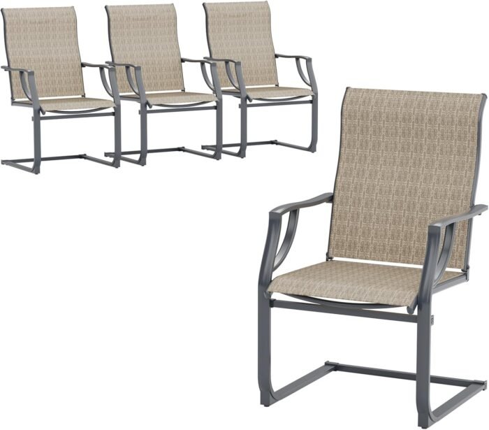 UDPATIO Patio Dining Chairs Set of 4, High Back Patio Chairs in All Weather Breathable Textile Fabric, Outdoor Furniture Chairs for Deck, Lawn, Garden, Backyard (Brown)