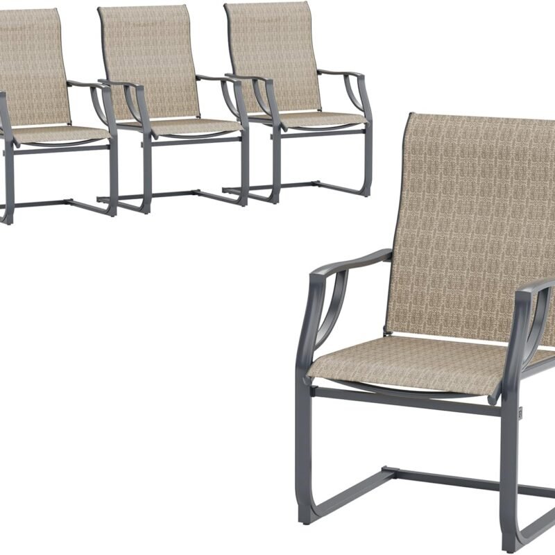 UDPATIO Patio Dining Chairs Set of 4, High Back Patio Chairs in All Weather Breathable Textile Fabric, Outdoor Furniture Chairs for Deck, Lawn, Garden, Backyard (Brown)