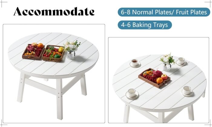 AMERLIFE 5 Piece HDPE Outdoor Dining Tables and Chairs, All-Weather Patio Outdoor Furniture with Umbrella Hole, Round Table for Garden, Backyard, Seaside, White - Image 9