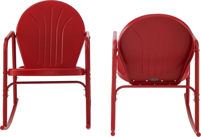 Crosley Furniture Griffith Retro Metal Outdoor Rocking Chairs, Set of 2, for Porch, Deck, Balcony, Backyard, Bright Red Gloss - Image 5