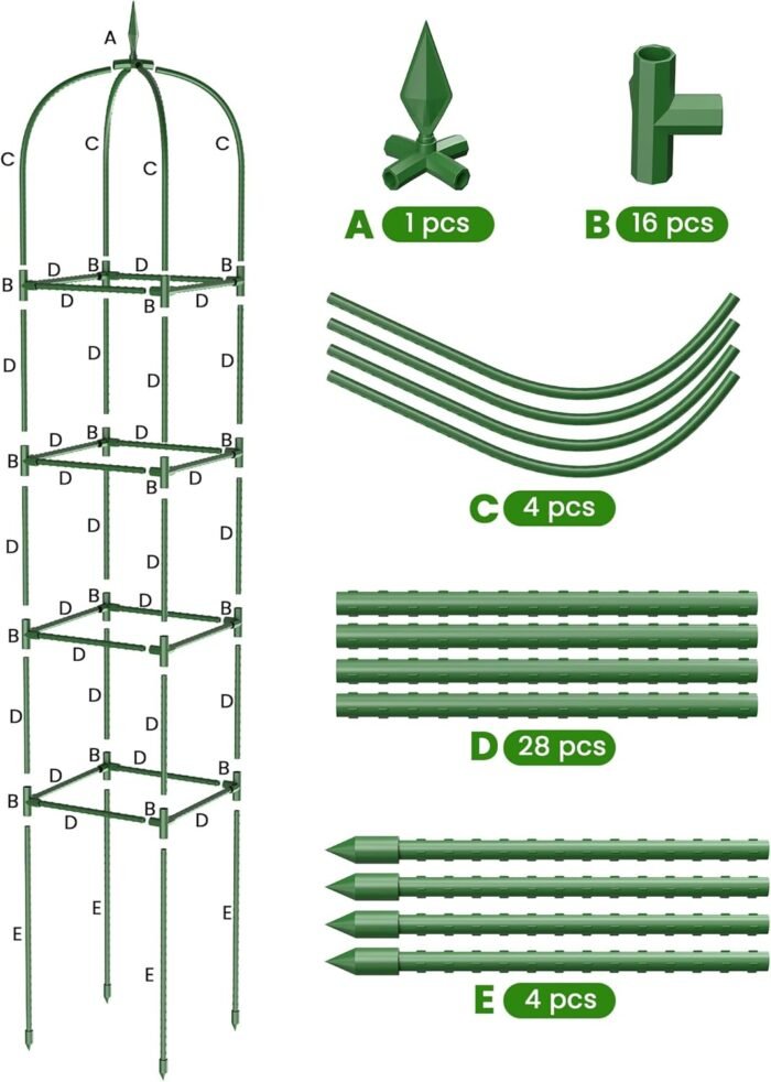 Trellis for Climbing Plants Outdoor, 6FT Garden Obelisk Rustproof PE Coated Metal Potted Plant Climbing Support, Thickened Tube Plant Tower Trellis for Clematis Vine Support Indoor (1 Pack) - Image 6