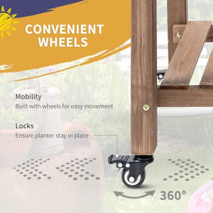 Outsunny Raised Garden Bed with 8 Grow Grids, Wooden Outdoor Plant Box Stand with Folding Side Table and Wheels, 49" x 21" x 34", for Vegetables, Flowers, Herbs, Brown - Image 4