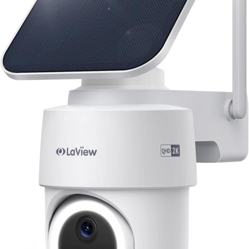 LaView 2K 3MP Solar Security Cameras Wireless Outdoor, Cameras for Home Security, 360° Pan & Tilt Rechargeable Battery Camera, IP65 Outdoor Camera, Color Night Vision, Two-Way Audio, Work with Alexa