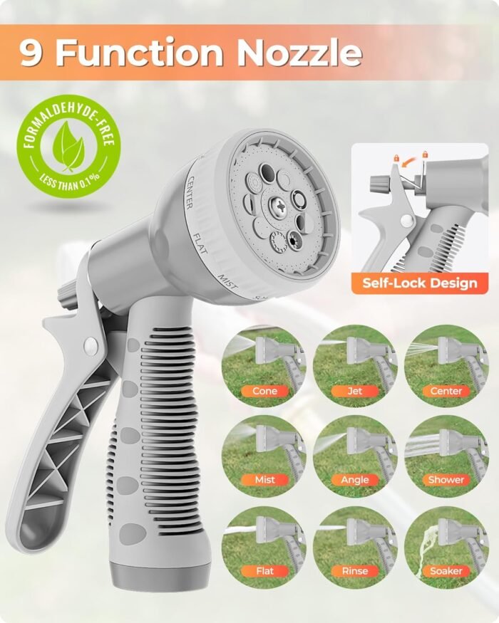 Ayleid Retractable Garden Hose Reel,5/8 in x 100 FT Wall Mounted Hose Reel, with 9- Function Sprayer Nozzle, Any Length Lock/Slow Return System/Wall Mounted/180°Swivel Bracket (Grey) - Image 6