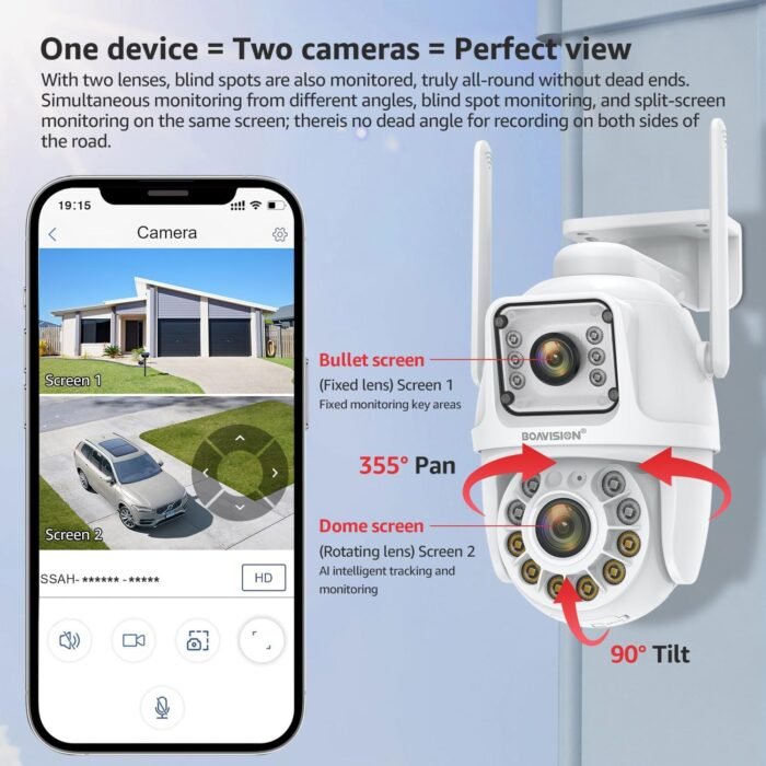 BOAVISION Dual Lens Linkage Security Camera Outdoor,Wireless PTZ Dual Screen Camera,360° View,Auto Tracking,Human Detection,Color Night Vision,24/7 Record,Two-Way Audio - Image 2