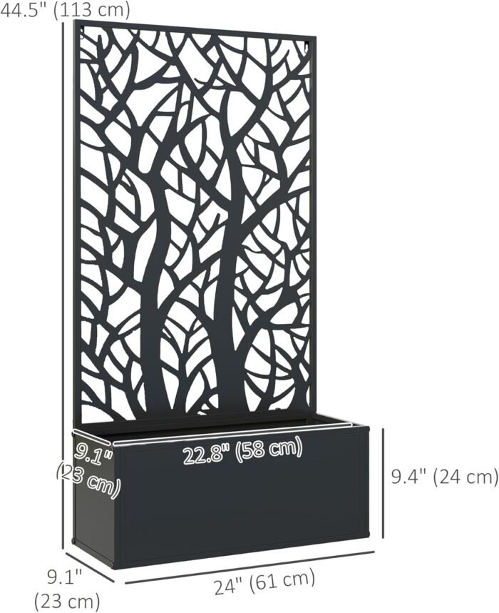 Outsunny Metal Raised Garden Bed with Trellis for Climbing Plants, Freestanding or Wall Mounted Flower Bed with Privacy Panel, Two Big Tree Cut-Outs Outdoor Planter Box for Garden, Patio, Balcony - Image 7