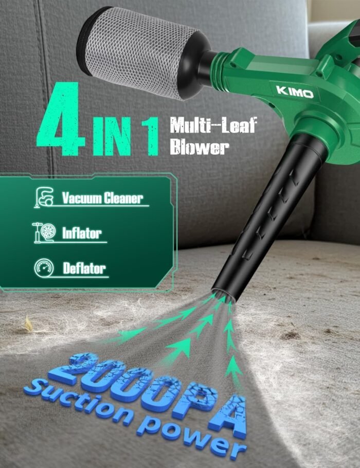 K I M O. Cordless Leaf Blower and Vacuum Combo 4 in 1, 3 Nozzles for Inflation and Deflation, 190MPH, Control Panel with 3 Speeds, 20" Extended Tube, 2 Pack Battery Powered Leaf Blowers for Lawn Care - Image 2