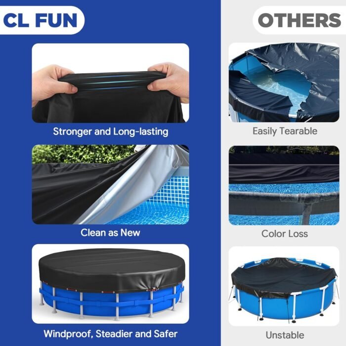 12Ft Round Pool Cover, Upgraded 420D Heavy Duty Oxford Fabric Pool Covers for Above Ground Pool with Winch and Cable, All Season Inflatable Pool Cover for UV Resistant, Waterproof and Dustproof - Image 3