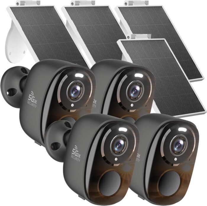 4pcs Solar Security Cameras Wireless Outdoor, 5G/2.4G WiFi Cameras with Solar Panel,2K Camera for Home Security with AI Detection, Siren,Color Night Vision, 2-Way Talk, IP65, Works/Alexa, Cloud/SD