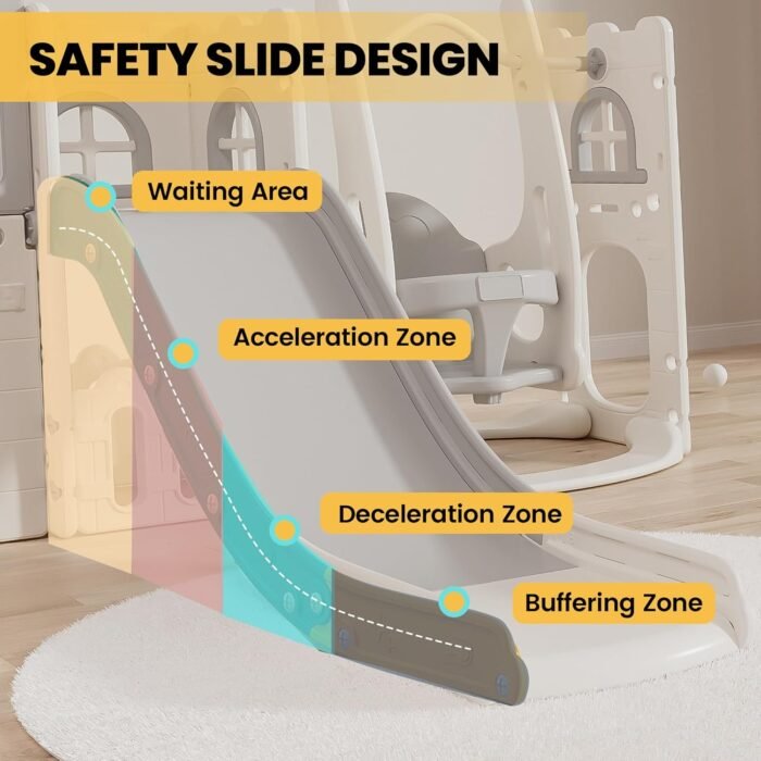 10 in 1 Toddler Slide, Age 1-3 with Swing, Basketball Hoop and Telescope, Kid Slide for Toddlers, Indoor Outdoor Slide Toddler Playset Toddler Playground (Grey) - Image 5