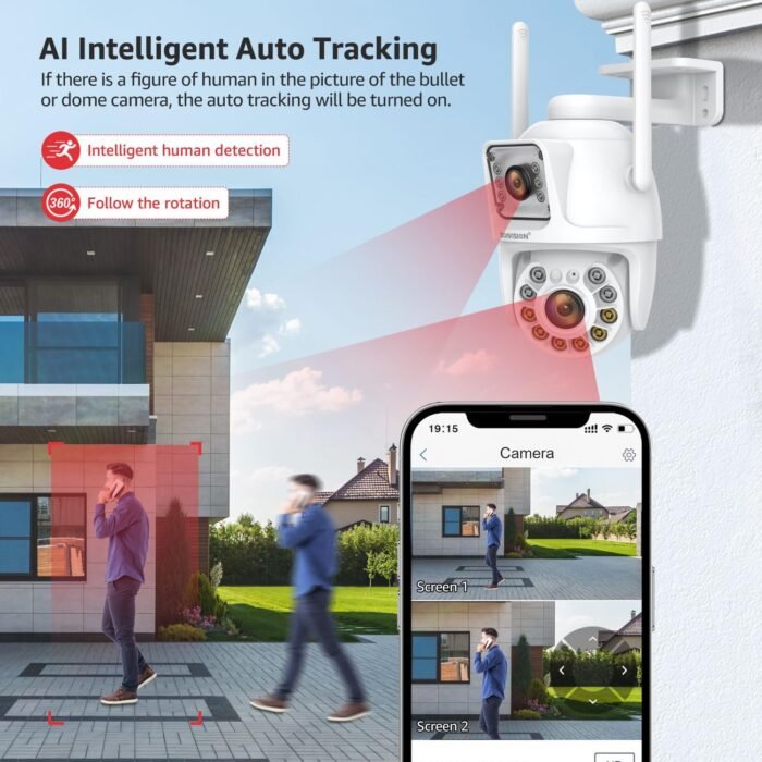 BOAVISION Dual Lens Linkage Security Camera Outdoor,Wireless PTZ Dual Screen Camera,360° View,Auto Tracking,Human Detection,Color Night Vision,24/7 Record,Two-Way Audio - Image 4