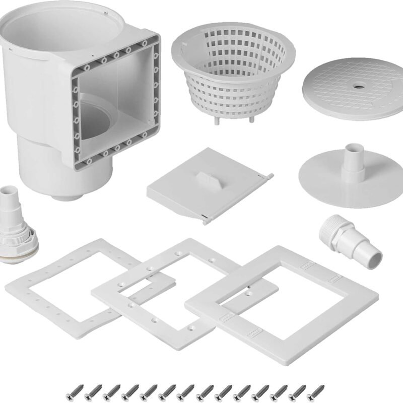 (Complete Set) Universal Fit Above Ground Pool Skimmer (White) - Pool Skimmer Accessory Kit - ABS Plastic Thru-Wall Skimmer with Accessories - Opening Width 6" Fits All Standard Pool Wall Cutouts