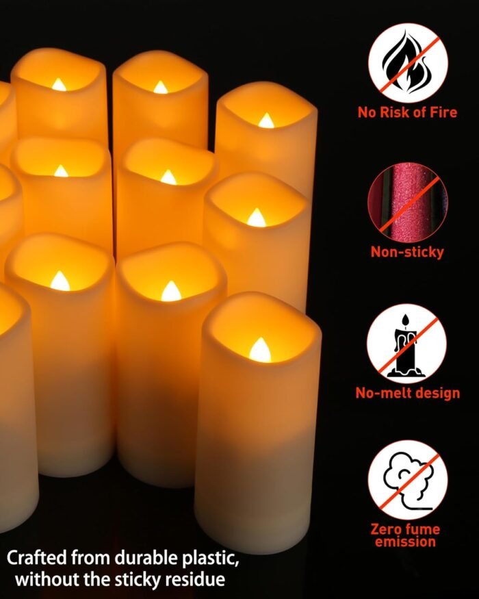 Enido 12 Pc Flameless LED Candles with Remote & Timer, Outdoor Waterproof, Flickering Electric Warm Lights for Cozy Home & Holiday Romantic Decor, Battery Operated (D 2.2” x H 4”/5”/6” - Image 3