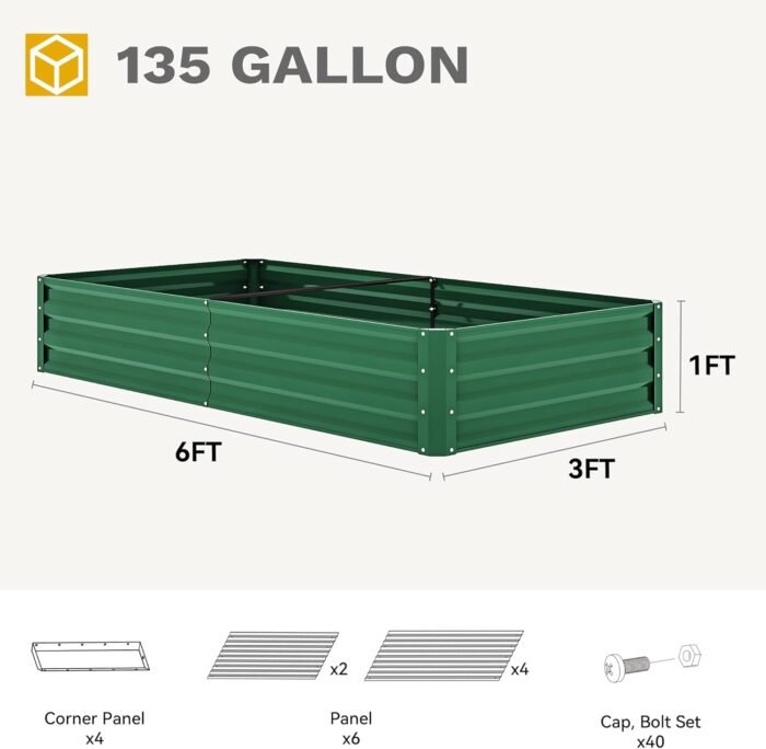 DWVO 2pcs 6 x 3 x 1 FT Raised Garden Bed Kit, Outdoor Galvanized Flower Bed with Gloves, Large Metal Planter Box for Vegetables, Flowers, Herbs, Fruits, Green - Image 7