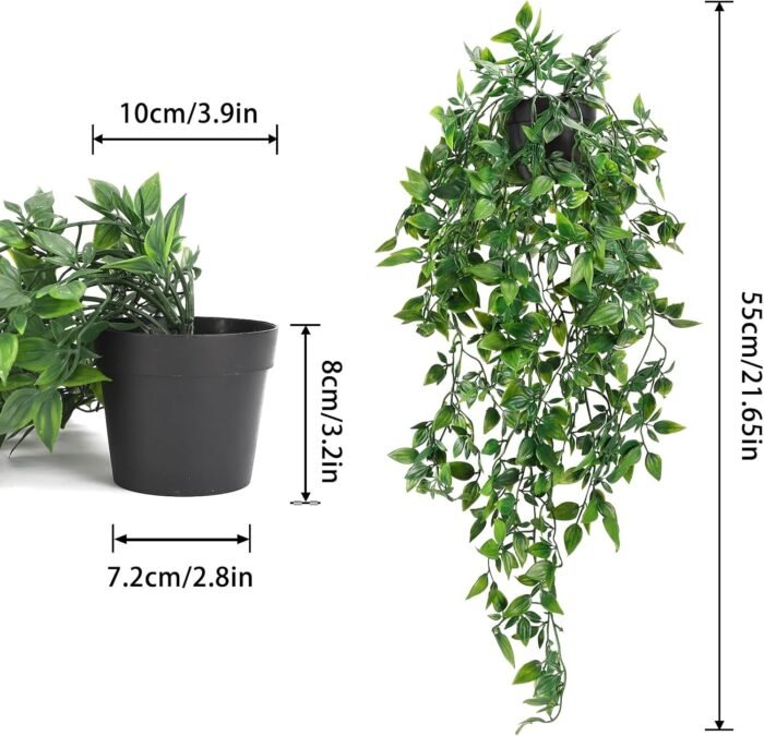Whonline 2pcs Fake Hanging Plants, Artificial Potted Plants for Indoor Outdoor Aesthetic Office Living Room Shelf Decor - Image 2
