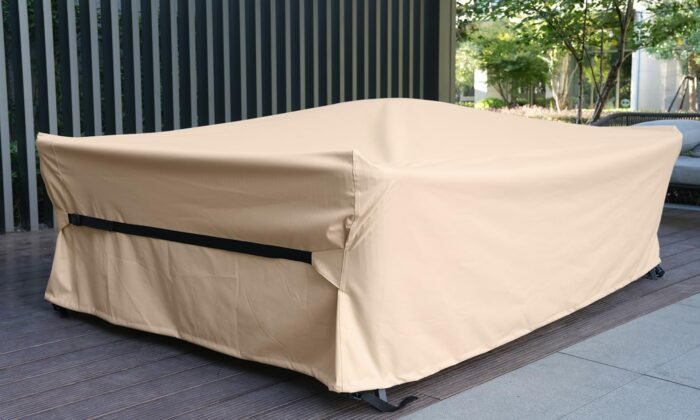 Patio Furniture Set Covers Waterproof Patio Conversation Sets Cover Heavy Duty 600D Outdoor Sectional Sofa Couch Cover Outside Dining Set Table and Chairs Covers 90" L x 64" W x 28" H Beige - Image 2