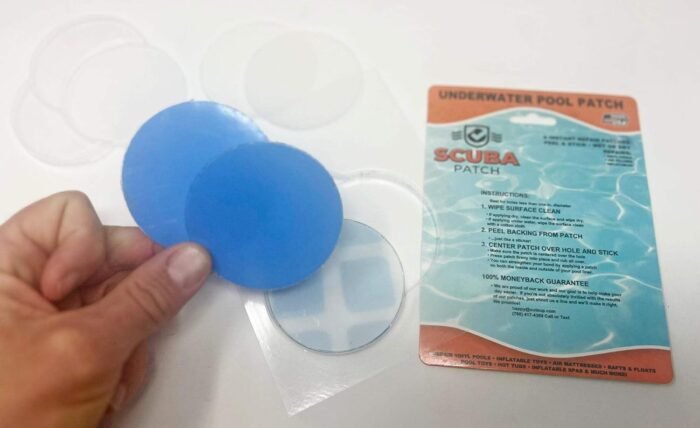 All-in-One Repair Kit for Above-Ground Pools | Fast, Underwater-Capable Peel-and-Stick OR Adhesive Glue-Down Vinyl Patches & for Easy Set and Frame Pools Blue Glue On - Image 8