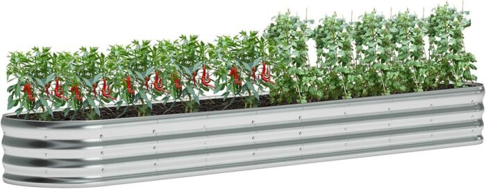 zizin Galvanized Raised Garden Bed Metal Oval Raised Garden Beds Outdoor Planter Box for Vegetables (12x2x1FT, Silver)