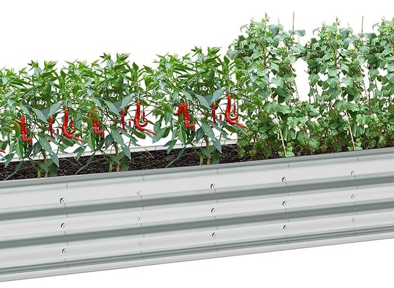 zizin Galvanized Raised Garden Bed Metal Oval Raised Garden Beds Outdoor Planter Box for Vegetables (12x2x1FT, Silver)