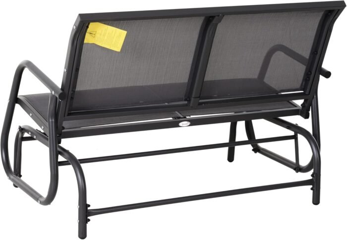 Outsunny 2-Person Outdoor Glider Bench, Patio Double Swing Rocking Chair Loveseat w/Powder Coated Steel Frame for Backyard Garden Porch, Gray - Image 9