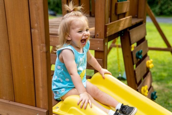 Swing-N-Slide WS 8355 Castlebrook Swing Set with Two Slides, Swings & Climbing Wall, Wood - Image 10