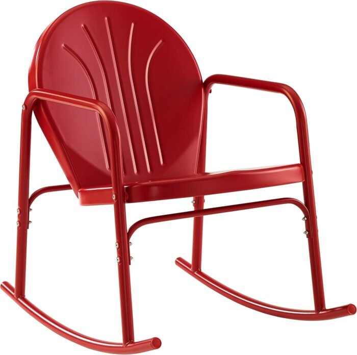 Crosley Furniture Griffith Retro Metal Outdoor Rocking Chairs, Set of 2, for Porch, Deck, Balcony, Backyard, Bright Red Gloss - Image 10