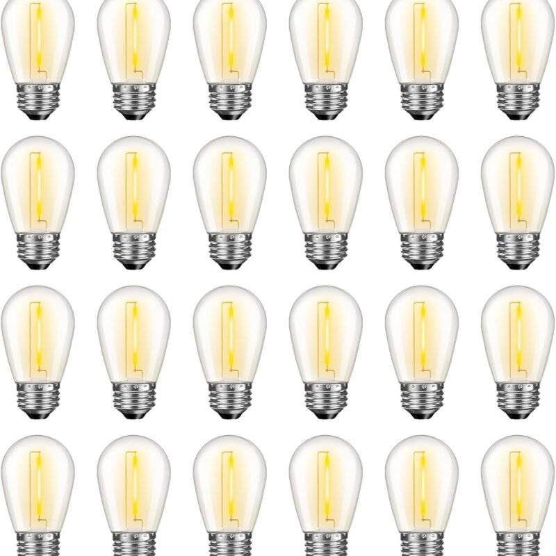 24 Pack LED S14 Replacement Light Bulbs, Waterproof 1W Vintage Edison Bulbs for Outdoor Patio Backyard String Lights, Dimmable, E26 Regular Medium Screw Base, 2200K Warm White
