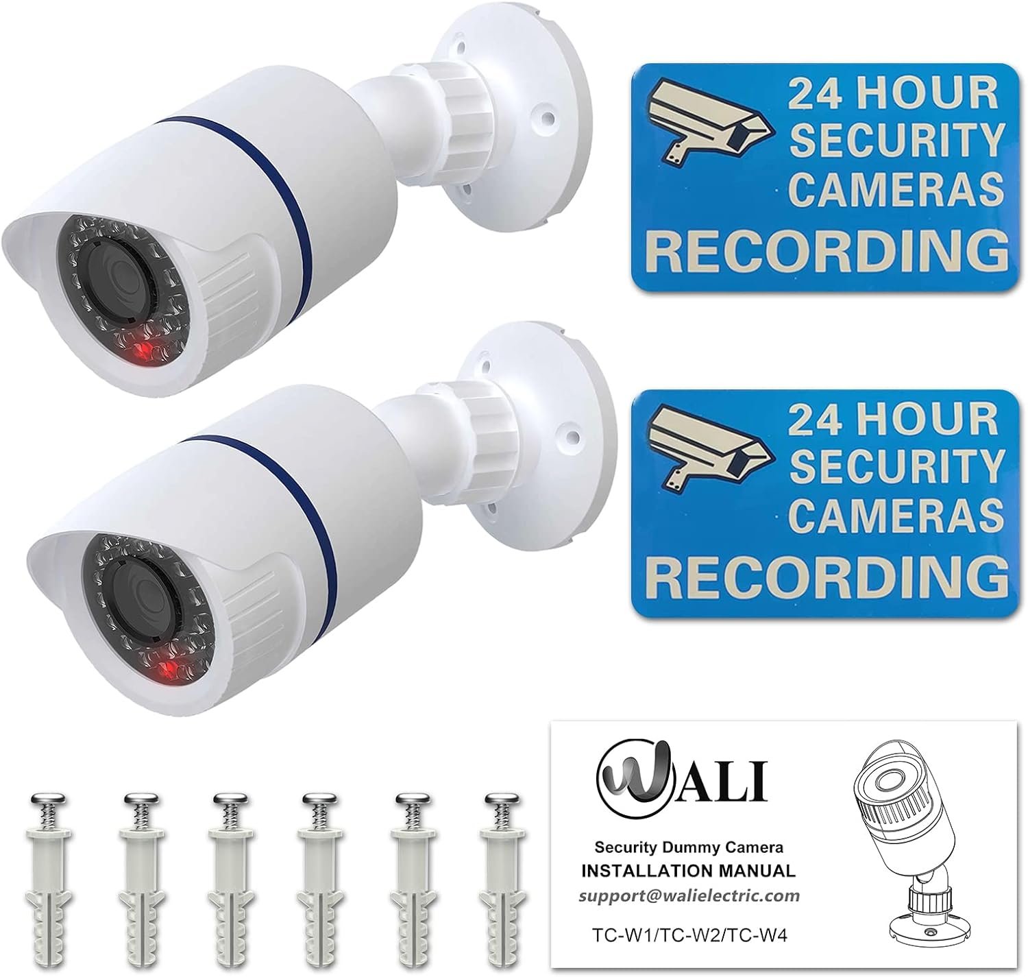 WALI Dummy Fake Camera, Surveillance Security CCTV Dome Camera, Indoor Outdoor Cameras, with One LED Light, Security Alert Sticker Decals (TC-W2), 2 Packs, White - Image 7