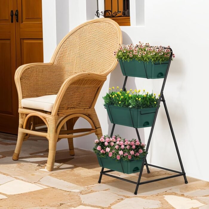 Vertical Raised Garden Bed 3 Tier Garden Planter Standing Planter Box Herb Garden Planter Outdoor and Indoor for Vegetables Flowers Green - Image 7