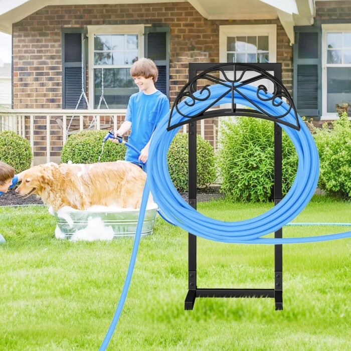 biguphate 2025 Garden Hose Holder Outside, Heavy Duty Water Hose Storage with 4 Spikes, Metal Yard Hose Hanger for 150FT Hose, Durable Lawn Hose Reel Rack - Image 8