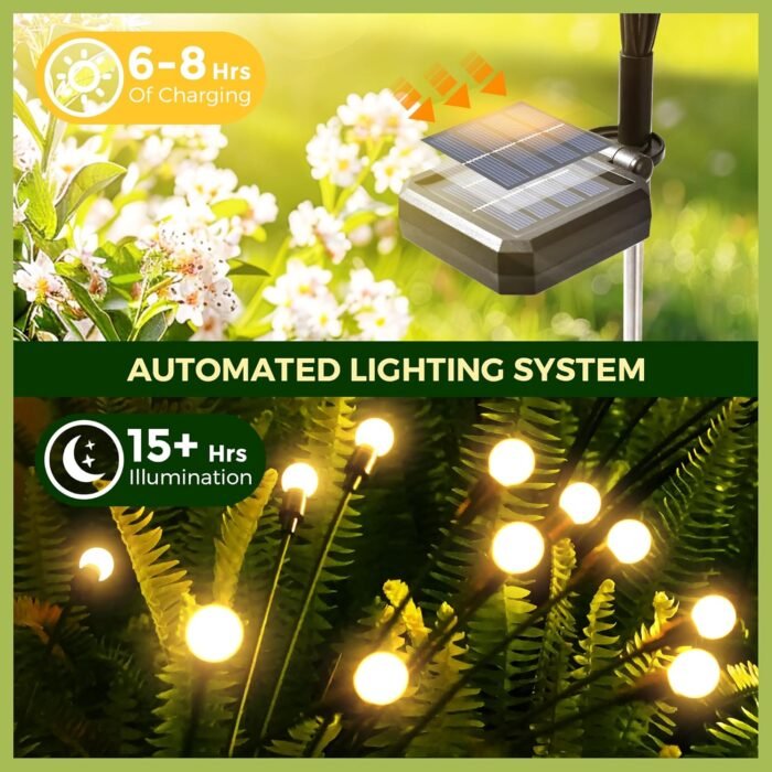 Solar Garden Lights, 80 LED Firefly Garden Lights Solar Outdoor, Solar Lights for Outside Sway by Wind,Outdoor Solar Lights Waterproof for Yard Patio Pathway Decoration (8 Pack) - Image 2