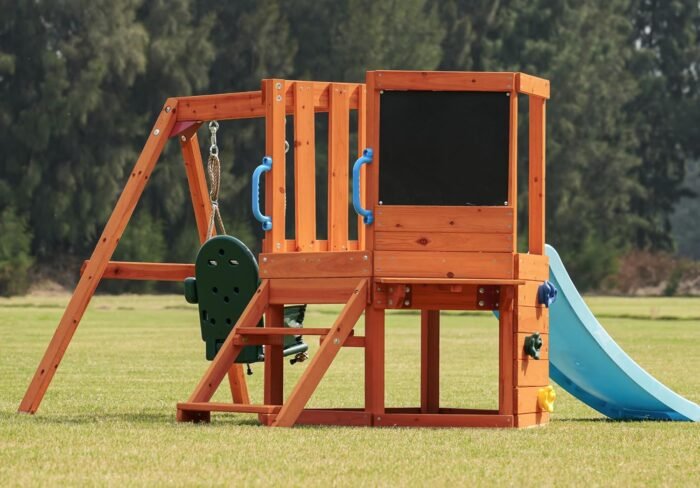 Dolphin Playground 5-in-1 Toddler Swing Sets for Backyard, Toddler Outdoor Playset with Baby Swing, Table, Blackboard, Kid Slide, Rock Climbing Wall, Playground Sets for Backyards Ages 18 mo to 4 yrs - Image 3