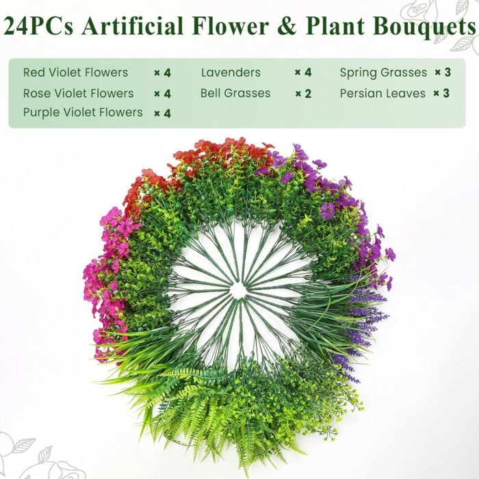 24 Bundles Artificial Flowers for Outdoors Spring Summer Decoration, UV Resistant Eucalyptus Violet and Lavender Silk Fake Plants for Outside Indoor Yard Home Patio Decor, Red Rose Purple - Image 8