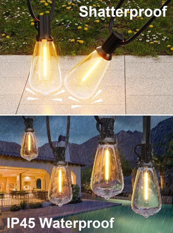 GPATIO 120FT Outdoor String Lights, Waterproof Patio Lights with 64 Hanging Lights ST38 Bulbs, 2700k Shatterproof for Backyard Gazebo Porch Garden Outside Decor - Image 5