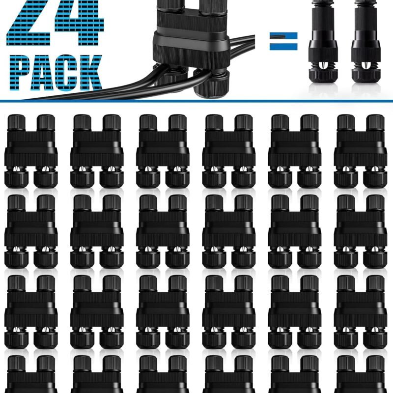 SUNVIE Fastlock2 Low Voltage Landscape Lighting Connectors - Waterproof 12-18 Gauge Outdoor Low Voltage Wire Connectors (24 Pack)