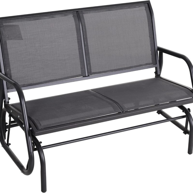 Outsunny 2-Person Outdoor Glider Bench, Patio Double Swing Rocking Chair Loveseat w/Powder Coated Steel Frame for Backyard Garden Porch, Gray