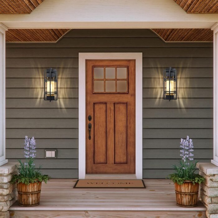 Dusk to Dawn Outdoor Front Porch Light Fixtures Wall Mount,2 Pack Sensor Exterior Lighting Fixtures for House, Waterproof Wall Sconce Lights, Outside Lantern Lamp for Garage, Doorway(Bulb Included) - Image 7