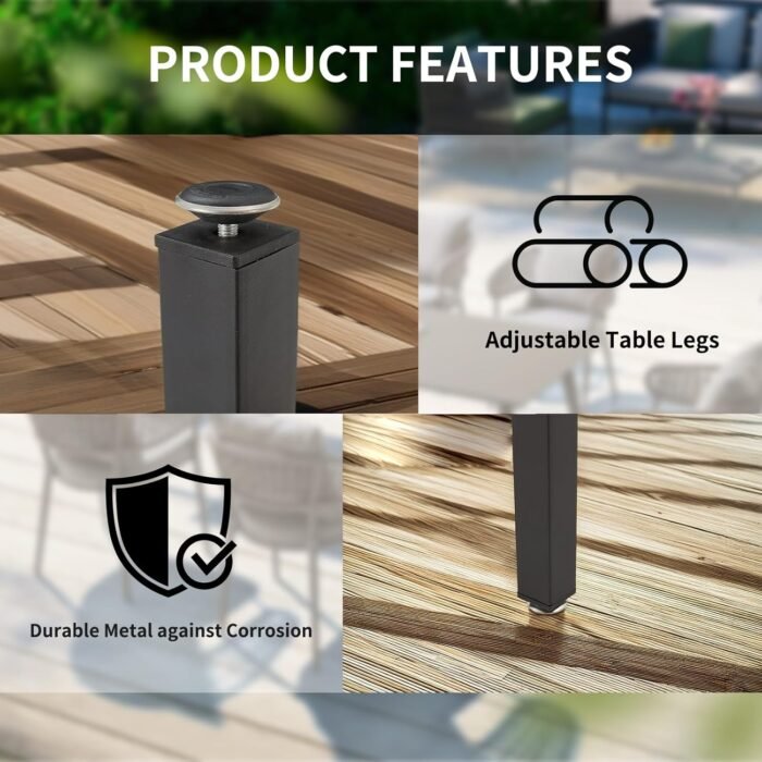 ECOTOUGE Expandable Outdoor Dining Tables,31"-47", Patio Rectangle Table with Umbrella Hole for 4-6 Person, Space-Saving Fir Wood Patio Furniture for Backyard, Garden, Natural - Image 5