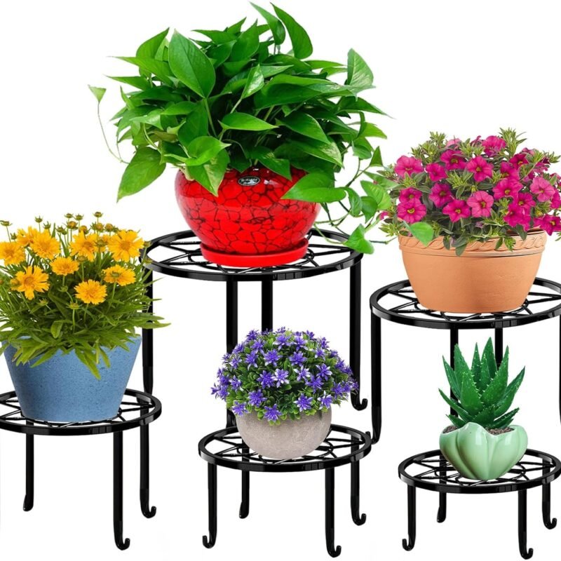 5 Pack Metal Plant Stands,Heavy Duty Potted Holder for Flower Pot,Indoor Outdoor Metal Rustproof Iron Garden Container Round Supports Rack for Planter…