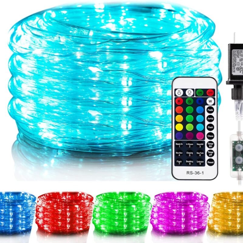 Minetom Color Changing Rope Lights Outdoor, String Lights with Plug & Remote, Twinkle String Lights Indoor Bedroom, Waterproof LED Rope Lights for Outside,16 Colors