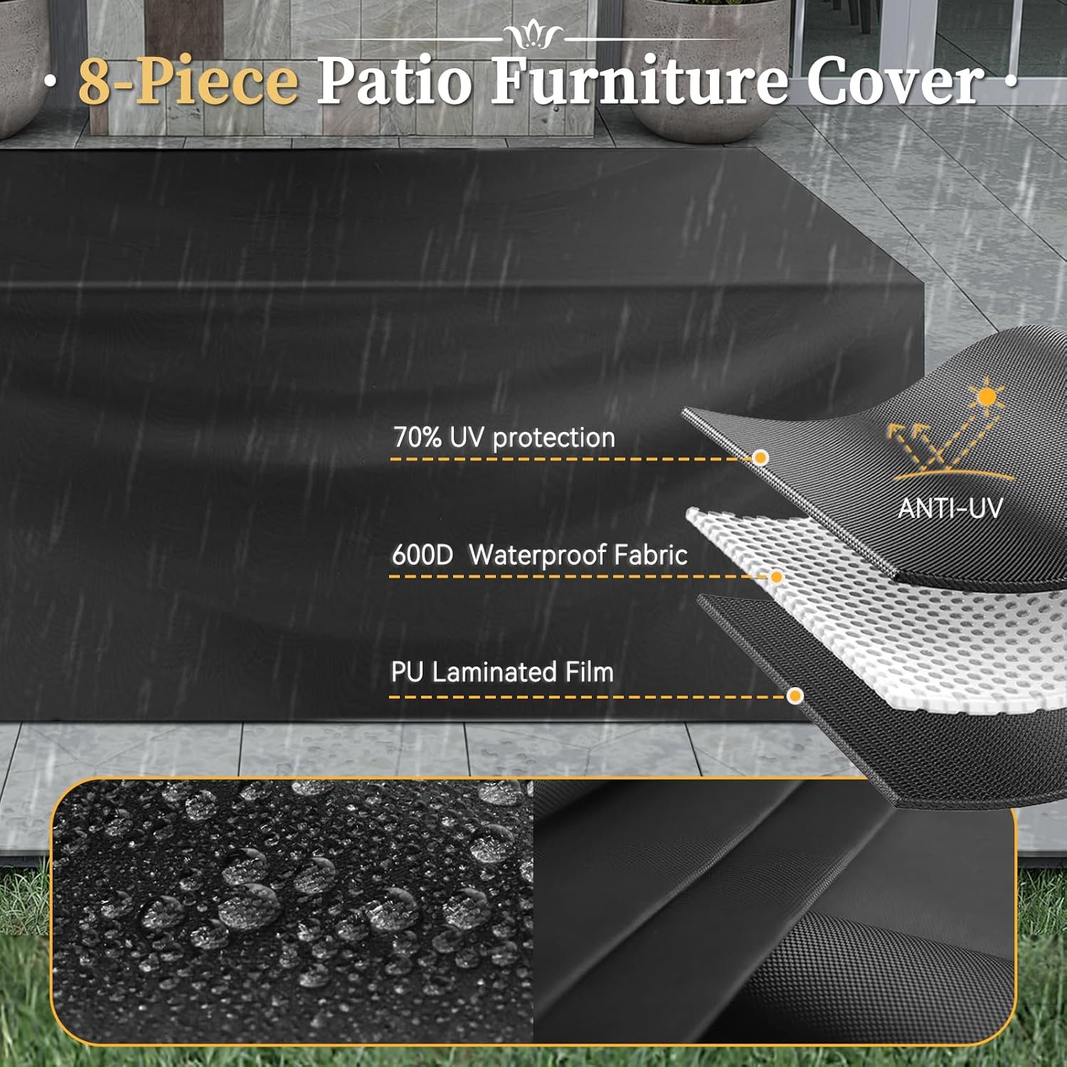 Aoxun 8 Piece Patio Furniture Set with 44” Fire Pit Table Wicker Rattan Outdoor Sectional Sofa Set with Coffee Table and Thickened Cushions, Beige (Waterproof Cover Included) - Image 9