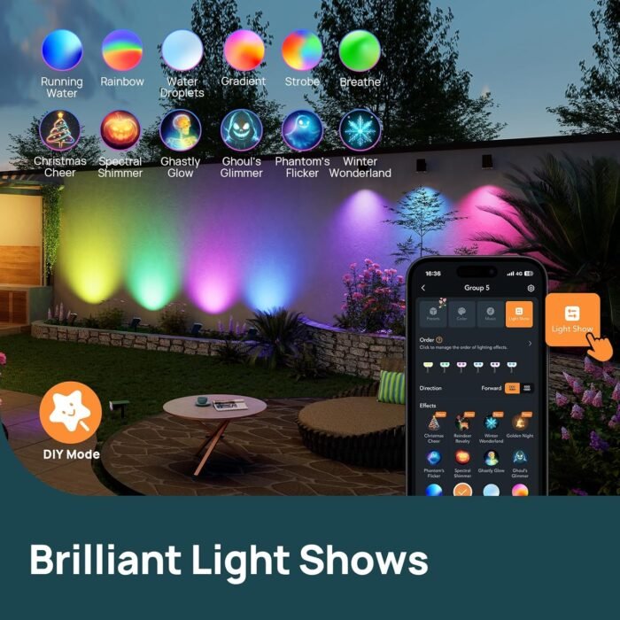 Linkind Smart Solar Spotlight SL5C, Color Changing Landscape Lighting, APP/Voice Control Solar Lights Outdoor, IP67 Waterproof Spot Lights Outdoor for Yard, Garden, Pathway(8 Pack) - Image 2