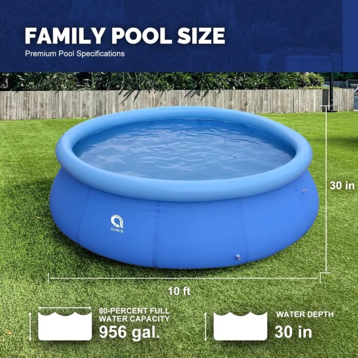 DIMAR GARDEN 10ft x 30in Inflatable Swimming Pool, Outdoor Round Top Ring Above Ground Pools - Image 6