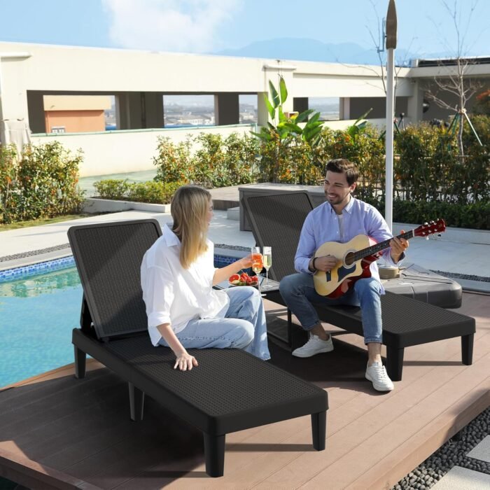 YITAHOME Outdoor Chaise Lounge Chairs Set of 2 with 4-Position Adjustable Backrest Easy Assembly, Waterproof Lightweight for Patio, Poolside, Beach, Yard, Black - Image 2