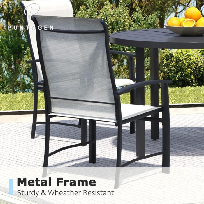 5 Piece Outdoor Dining Set, Patio Dining Set for 4, 42" Black Round Table with 4 Oyster Beige All Weather Outdoor Dining Chairs for Lawn, Garden, Porch - Image 2