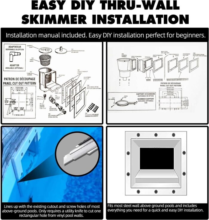 (Complete Set) Universal Fit Above Ground Pool Skimmer (White) - Pool Skimmer Accessory Kit - ABS Plastic Thru-Wall Skimmer with Accessories - Opening Width 6" Fits All Standard Pool Wall Cutouts - Image 4