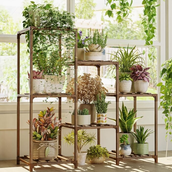 Bamworld Plant Stand Indoor Plant Shelf Outdoor Wood Plant Rack for Multiple Plants 3 Tiers Ladder Plant Pot Holder for Living Room Patio Boho Home Decor for Gardening - Image 7