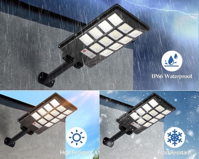 Solar Lights Outdoor for Outside, IP66 Waterproof Solar Street Lights Outdoor with Motion Sensor & Dusk to Dawn, 6500K Security Flood Light for Yard Garden with Remote Control - 2PACK - Image 4